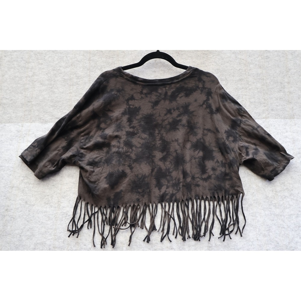 Poison Band Graphic Tie Dye Fringe Crop Top T-Shirt Black 2XL Rock Concert Tee